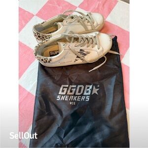 Golden Goose White and Brown Distressed Sneakers